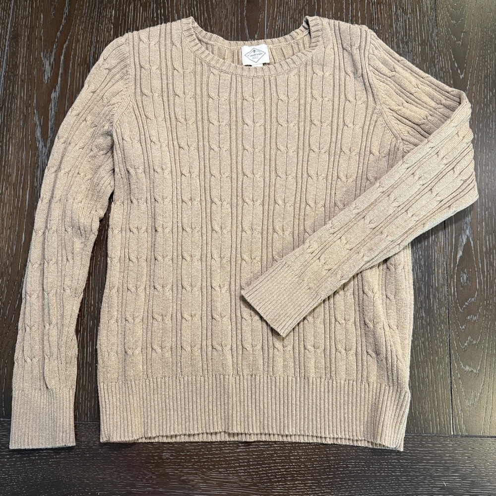 St. John’s Bay Cable Knit Tan Light Brown Sweater‎ Crew Neck Neutral Basic